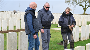 R to L - Emmanuelle Courchel, Horticulture Supervisor, Steve Arnold Horticulture Manager with Andrew Fisher-Tomlin - Credit: CWGC